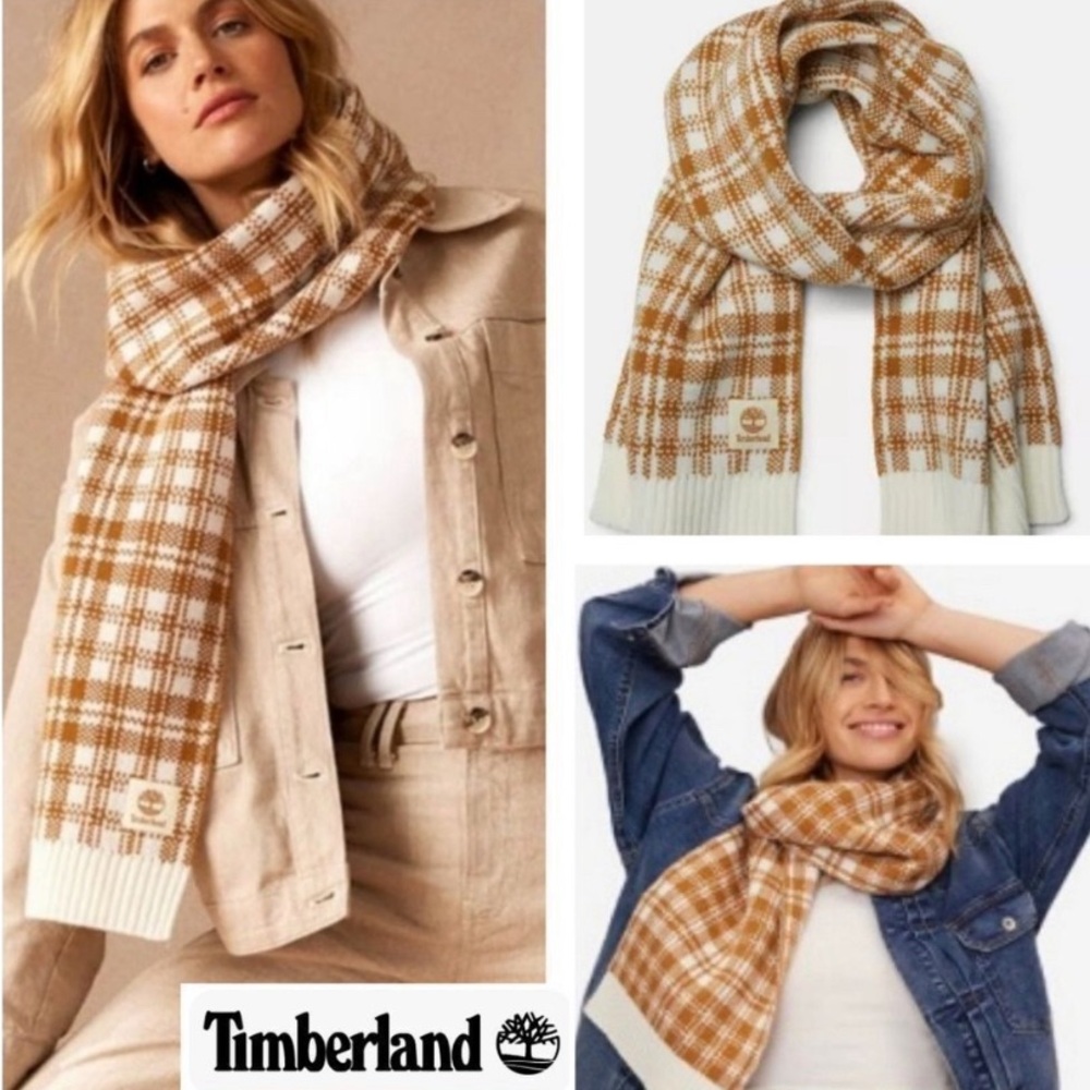 Tan and Off-white Buffalo Plaid Timberland Scarf